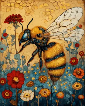 Folksy Honeybee - Honey & Bee Wall Art Prints – 8″x10″ Artwork for 11″x14″ Frame