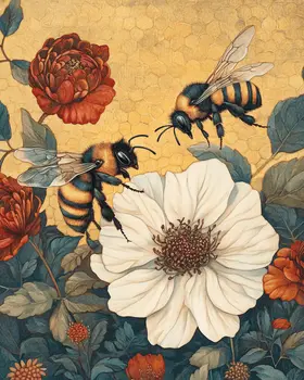 Bees #3 - Honey & Bee Wall Art Prints – 8″x10″ Artwork for 11″x14″ Frame