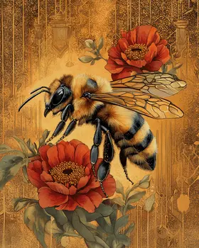 Bee #4 - Honey & Bee Wall Art Prints – 8″x10″ Artwork for 11″x14″ Frame