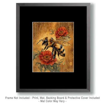 Bee #4 - Honey & Bee Wall Art Prints – 8″x10″ Artwork for 11″x14″ Frame