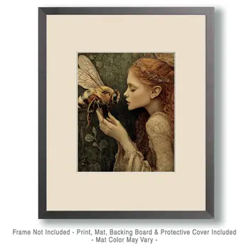 Fairy Talking to a Bee - Honey & Bee Wall Art Prints – 8″x10″ Artwork for 11″x14″ Frame