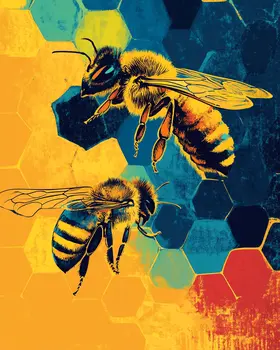 Pop Art Bees - Honey & Bee Wall Art Prints – 8″x10″ Artwork for 11″x14″ Frame