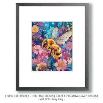Impressionist Bee - Honey & Bee Wall Art Prints – 8″x10″ Artwork for 11″x14″ Frame