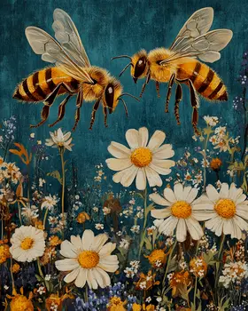 Folksy Honeybee - Honey & Bee Wall Art Prints – 8″x10″ Artwork for 11″x14″ Frame