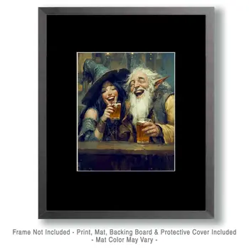 Witch & Elf Drinking Honey Mead - Honey & Bee Wall Art Prints – 8″x10″ Artwork for 11″x14″ Frame