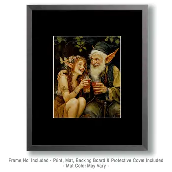 Two Elves Drinking Honey Mead - Honey & Bee Wall Art Prints – 8″x10″ Artwork for 11″x14″ Frame