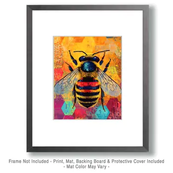 Bee #5 - Honey & Bee Wall Art Prints – 8″x10″ Artwork for 11″x14″ Frame