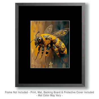 Tattoo Bee - Honey & Bee Wall Art Prints – 8″x10″ Artwork for 11″x14″ Frame