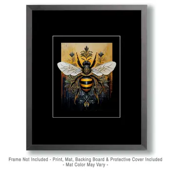 Bee #6 - Honey & Bee Wall Art Prints – 8″x10″ Artwork for 11″x14″ Frame