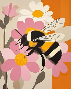 Mid-Century Modern Bee - Honey & Bee Wall Art Prints – 8″x10″ Artwork for 11″x14″ Frame