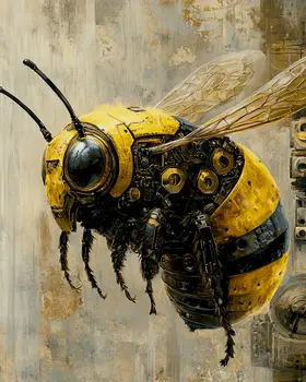 Cyberpunk Bee - Honey & Bee Wall Art Prints – 8″x10″ Artwork for 11″x14″ Frame