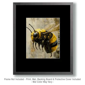 Cyberpunk Bee - Honey & Bee Wall Art Prints – 8″x10″ Artwork for 11″x14″ Frame