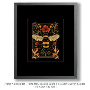 Bee #1 - Honey & Bee Wall Art Prints – 8″x10″ Artwork for 11″x14″ Frame