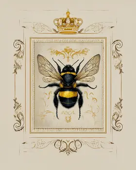 Vintage Bee & Crown - Honey & Bee Wall Art Prints – 8″x10″ Artwork for 11″x14″ Frame