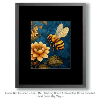 Bee #2 - Honey & Bee Wall Art Prints – 8″x10″ Artwork for 11″x14″ Frame
