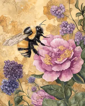 Bee on Pink Peonie - Honey & Bee Wall Art Prints – 8″x10″ Artwork for 11″x14″ Frame