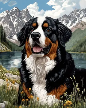 Bernese Mountain Dog in the Mountains - Pet Dog Still Life Wall Art Prints – 8″x10″ Artwork for 11″x14″ Frame