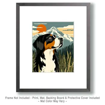 Noble Bernese Mountain Dog - Pet Dog Still Life Wall Art Prints – 8″x10″ Artwork for 11″x14″ Frame