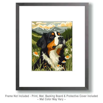 Alpine Bernese Mountain Dog - Pet Dog Still Life Wall Art Prints – 8″x10″ Artwork for 11″x14″ Frame