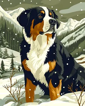 Winter Day Bernese Mountain Dog - Pet Dog Still Life Wall Art Prints – 8″x10″ Artwork for 11″x14″ Frame
