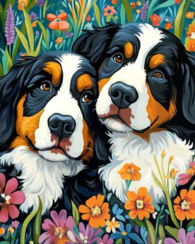 Bernese Mountain Dog Besties - Pet Dog Still Life Wall Art Prints – 8″x10″ Artwork for 11″x14″ Frame