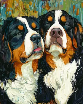 Bernese Mountain Dog Friends - Pet Dog Still Life Wall Art Prints – 8″x10″ Artwork for 11″x14″ Frame