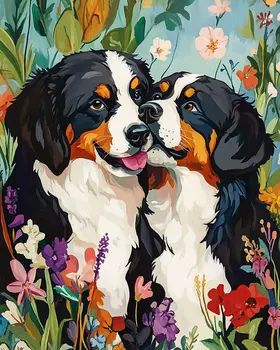 Bernese Mountain Dog Buddies - Pet Dog Still Life Wall Art Prints – 8″x10″ Artwork for 11″x14″ Frame