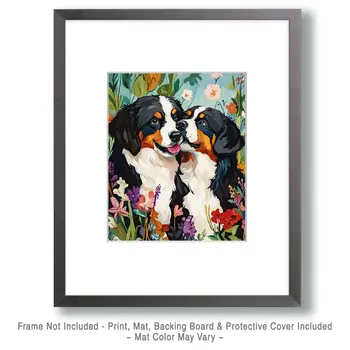 Bernese Mountain Dog Buddies - Pet Dog Still Life Wall Art Prints – 8″x10″ Artwork for 11″x14″ Frame