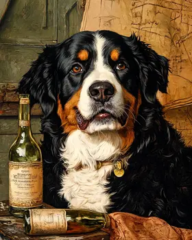 Bernese Mountain Dog in Tavern - Pet Dog Still Life Wall Art Prints – 8″x10″ Artwork for 11″x14″ Frame