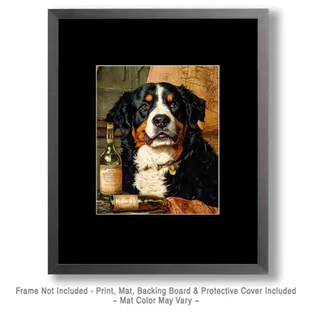 Bernese Mountain Dog in Tavern - Pet Dog Still Life Wall Art Prints – 8″x10″ Artwork for 11″x14″ Frame