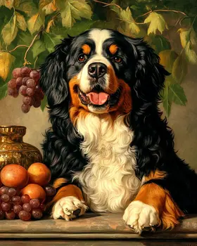 Antique Style Bernese Mountain Dog - Pet Dog Still Life Wall Art Prints – 8″x10″ Artwork for 11″x14″ Frame