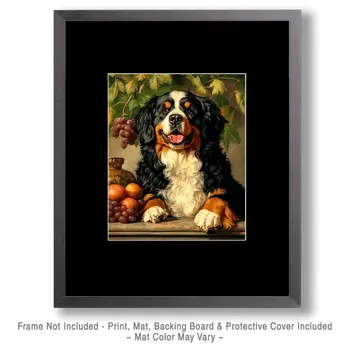 Antique Style Bernese Mountain Dog - Pet Dog Still Life Wall Art Prints – 8″x10″ Artwork for 11″x14″ Frame