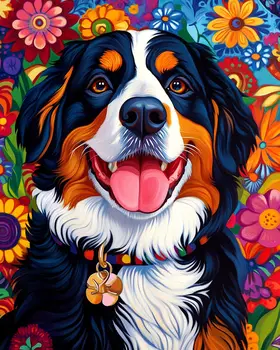 BOHO Bernese Mountain Dog - Pet Dog Still Life Wall Art Prints – 8″x10″ Artwork for 11″x14″ Frame