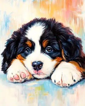 Bernese Mountain Dog Puppy - Pet Dog Still Life Wall Art Prints – 8″x10″ Artwork for 11″x14″ Frame