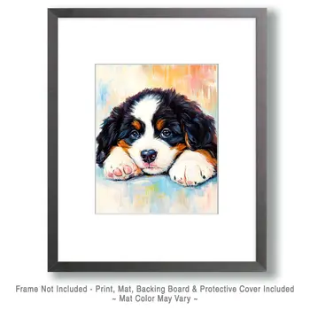 Bernese Mountain Dog Puppy - Pet Dog Still Life Wall Art Prints – 8″x10″ Artwork for 11″x14″ Frame
