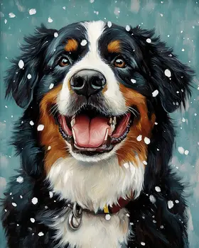 Bernese Mountain Dog Snowfall - Pet Dog Still Life Wall Art Prints – 8″x10″ Artwork for 11″x14″ Frame