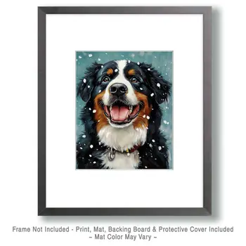 Bernese Mountain Dog Snowfall - Pet Dog Still Life Wall Art Prints – 8″x10″ Artwork for 11″x14″ Frame