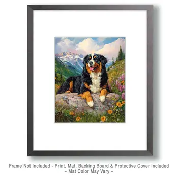 Bernese Mountain Dog Relaxing - Pet Dog Still Life Wall Art Prints – 8″x10″ Artwork for 11″x14″ Frame