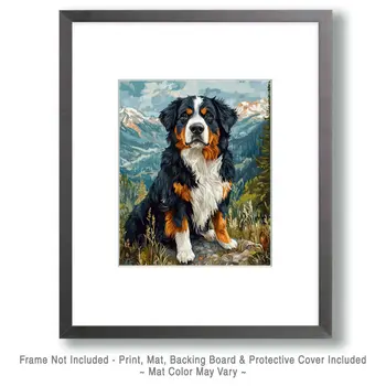 Classic Bernese Mountain Dog - Pet Dog Still Life Wall Art Prints – 8″x10″ Artwork for 11″x14″ Frame