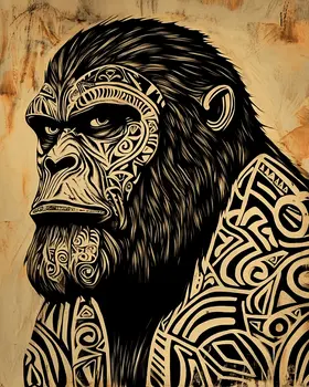 Bigfoot Tattoo Woodblock - Bigfoot Art Prints – 8″x10″ Artwork in 11″x14″ Mat