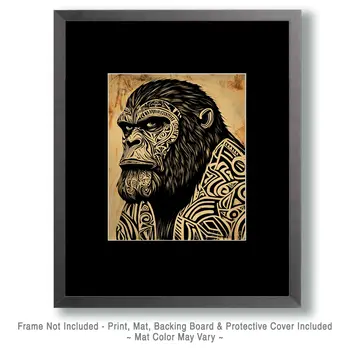 Bigfoot Tattoo Woodblock - Bigfoot Art Prints – 8″x10″ Artwork in 11″x14″ Mat