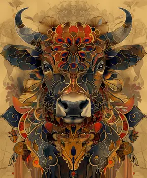 Bison Art Nouveau Spectacular - Animal Kingdom Wall Art Prints in Art Nouveau Style – 8″x10″ Artwork for 11″x14″ Frame