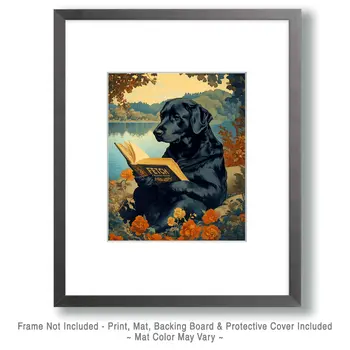 Black Labrador Learning to Fetch - Anthropomorphic Animals Wall Art Prints – 8″x10″ Artwork for 11″x14″ Frame
