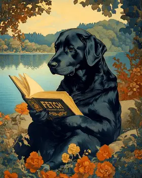 Black Labrador Learning to Fetch - Anthropomorphic Animals Wall Art Prints – 8″x10″ Artwork for 11″x14″ Frame