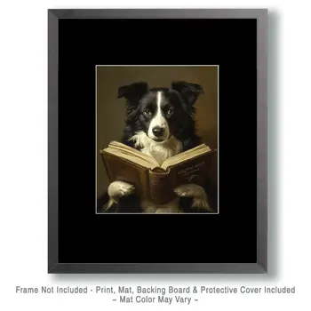Border Collie Learning to Herd - Anthropomorphic Animals Wall Art Prints – 8″x10″ Artwork for 11″x14″ Frame