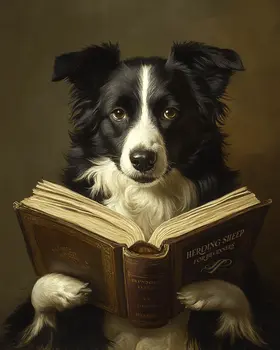 Border Collie Learning to Herd - Anthropomorphic Animals Wall Art Prints – 8″x10″ Artwork for 11″x14″ Frame
