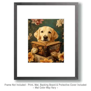 Labrador Retriever Reading the House Rules - Anthropomorphic Animals Wall Art Prints – 8″x10″ Artwork for 11″x14″ Frame