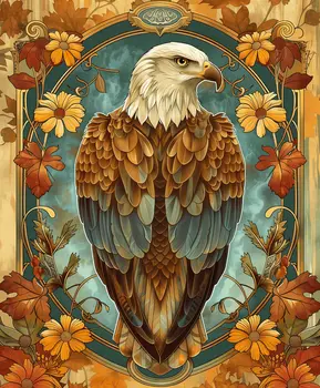 Eagle Art Nouveau Perched - Animal Kingdom Wall Art Prints in Art Nouveau Style – 8″x10″ Artwork for 11″x14″ Frame