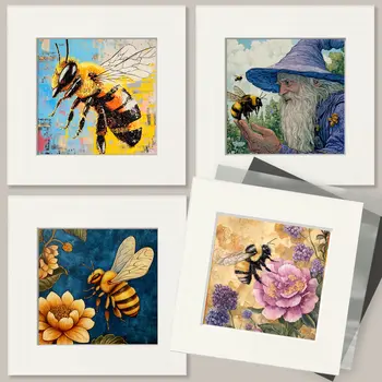 Minimalist Bee - Honey & Bee Wall Art Prints – 8″x10″ Artwork for 11″x14″ Frame