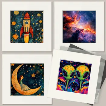 Visitors - Aliens, Spaceships  Outer-Space Wall Art Prints – 8″x10″ Artwork for 11″x14″ Frame
